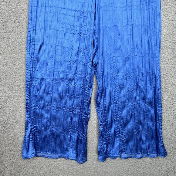 HOUSE OF HARLOW 1960 Satin Pants Wide Leg‎ Blue  Size Medium Elastic Waist NWOT - Picture 3 of 10